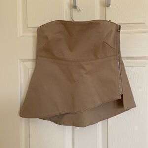 ZARA - Strapless Khaki Zipper Top